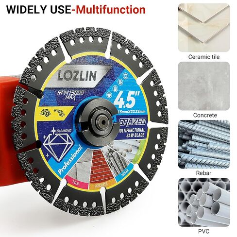LOZLIN Diamond Blades 3-Pack 4.5" Diamond Multi-Purpose Saw Blades - Heavy Duty Angle Grinder Discs for Cutting Marble/Quartz/Stone/Tile/Metal/Plastic (Black Teeth) in Kuwait