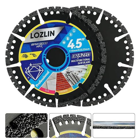 LOZLIN Diamond Blades 3-Pack 4.5" Diamond Multi-Purpose Saw Blades - Heavy Duty Angle Grinder Discs for Cutting Marble/Quartz/Stone/Tile/Metal/Plastic (Black Teeth) in Kuwait