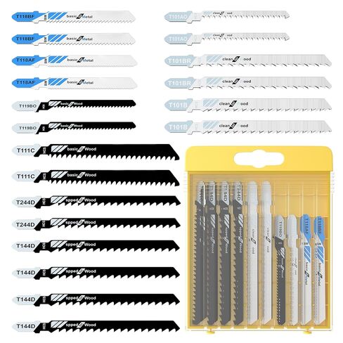 20 Pcs Jigsaw Blades Set with Case | 9 Types of Assorted T-Shank Replacement Jigsaw Blades, for Wood, Plastic and Metal Cutting in Kuwait