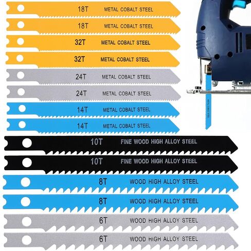 14 PCS U-Shank Jig Saw Blade Set, Jigsaw Blades Fit Vast Majority U Shank Jigsaws, Jigsaw Blades Set for Wood, Plastic and Metal Cutting, 6T 8T 10T 14T 18T 24T 32T in Kuwait