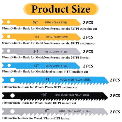14 PCS U-Shank Jig Saw Blade Set, Jigsaw Blades Fit Vast Majority U Shank Jigsaws, Jigsaw Blades Set for Wood, Plastic and Metal Cutting, 6T 8T 10T 14T 18T 24T 32T in Kuwait