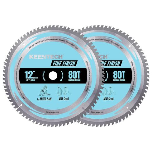 KEENTECH 12" Miter Saw Blade 32T+80T Combo, 2-Pack, Fine Finish for Wood | 2 pc save cost, safe weld, fits most 12" saws, Carbide steel 3X longer life, 32T fast rip & 80T smooth finish in Kuwait