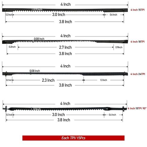 4 Inch Scroll Saw Blades Pin End 60Pack (15TPI /15-90°TPI /18TPI /24 TPI) for Wood, Scrollsaw Blades Fit for Dremel Moto-Saw MS20 MS20-01 MS51-01 MS52-01 MS53-01 in Kuwait