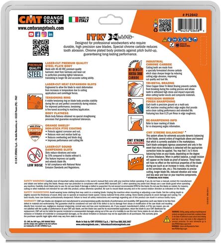 CMT Orange Tools P12042 - ITK Plus Multipurpose Saw Blade D=12 B=1 Z48 K=0.110 P=0.071 a=-10 in Kuwait