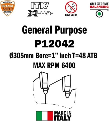 CMT Orange Tools P12042 - ITK Plus Multipurpose Saw Blade D=12 B=1 Z48 K=0.110 P=0.071 a=-10 in Kuwait