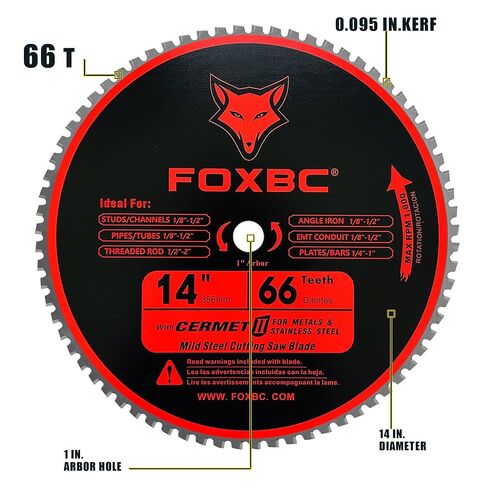 FOXBC 14 Inch Metal Steel Cutting Saw Blade 66 Tooth for Evolution 14 Inch Chop Saw and Other, Cermet Carbide Up to 5X Longer Life in Kuwait