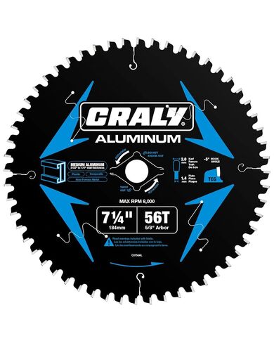CRALY 7-1/4 Inch 56 Teeth Aluminum and Non-Ferrous Metal Cutting Circular Saw Blade, 5/8 Inch Arbor, Carbide Tipped, Thin Kerf, Black Ice™, for Medium Aluminum, Plastic, Composite(C0756AL) in Saudi Arabia