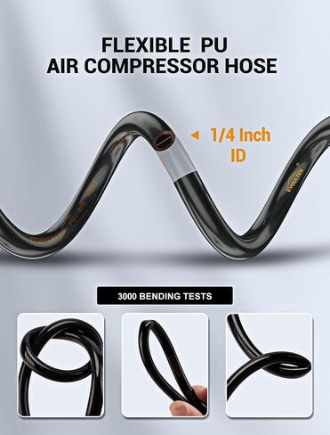 EVOULTES 1/4 In x 28 Ft Polyurethane Recoil Air Hose, Upgraded Air Compressor Hose with Repairable Bend Restrictor, Air Hose kit w/ 360° Swivel 1/4" NPT Coupler & Brass Quick Connect Air Fittings in Kuwait