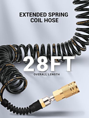 EVOULTES 1/4 In x 28 Ft Polyurethane Recoil Air Hose, Upgraded Air Compressor Hose with Repairable Bend Restrictor, Air Hose kit w/ 360° Swivel 1/4" NPT Coupler & Brass Quick Connect Air Fittings in Kuwait