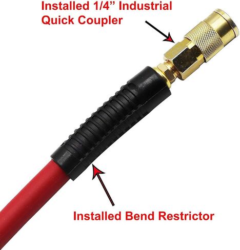 YOTOO Hybrid Air Hose 3/8-Inch by 50-Feet 300 PSI Heavy Duty, Lightweight, Kink Resistant, All-Weather Flexibility with 1/4-Inch Brass Male Fittings, Bend Restrictors, Red in Kuwait