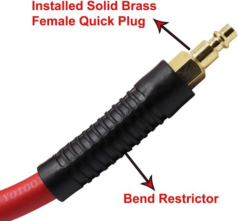 YOTOO Hybrid Air Hose 3/8-Inch by 50-Feet 300 PSI Heavy Duty, Lightweight, Kink Resistant, All-Weather Flexibility with 1/4-Inch Brass Male Fittings, Bend Restrictors, Red in Kuwait