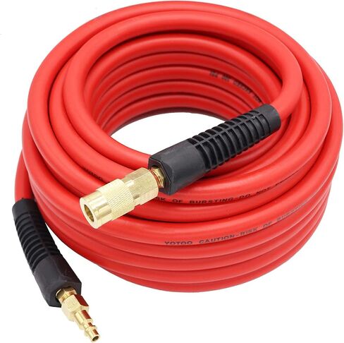 YOTOO Hybrid Air Hose 3/8-Inch by 50-Feet 300 PSI Heavy Duty, Lightweight, Kink Resistant, All-Weather Flexibility with 1/4-Inch Brass Male Fittings, Bend Restrictors, Red in Kuwait