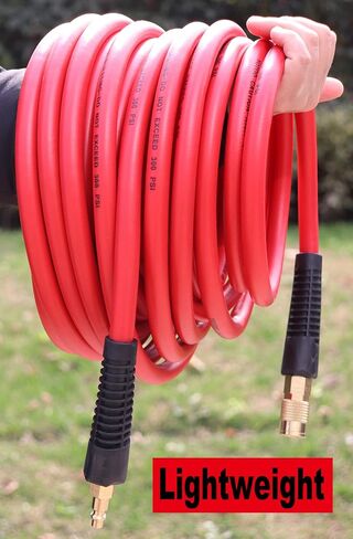 YOTOO Hybrid Air Hose 3/8-Inch by 50-Feet 300 PSI Heavy Duty, Lightweight, Kink Resistant, All-Weather Flexibility with 1/4-Inch Brass Male Fittings, Bend Restrictors, Red in Kuwait