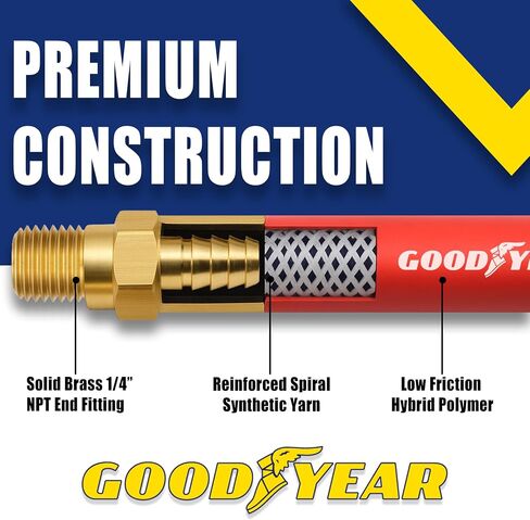Goodyear 50' x 3/8" Hybrid Air Hose - 300 PSI - Kink Free - Made in USA in Kuwait