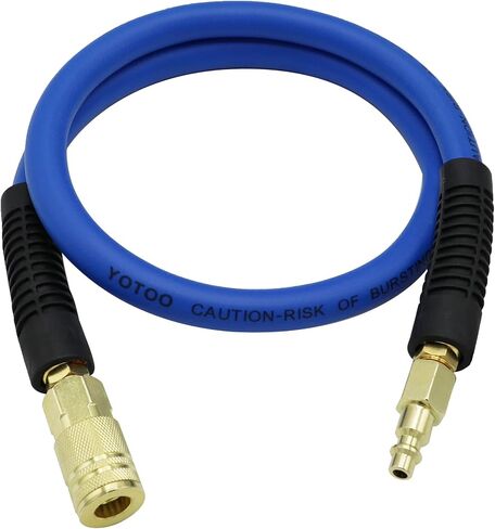YOTOO Air Hose 3/8 in x 50 ft, Heavy Duty Hybrid Air Compressor Hose, Flexible, Lightweight, Kink Resistant with 1/4" Industrial Quick Coupler Fittings, Bend Restrictors, Blue in Kuwait
