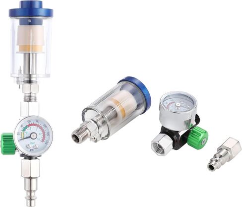 ENDOZER Oil Water Separator, Air Filter with Pressure Gauge, Pressure Regulator for Air Spray Gun, G1/4" Inlet and Outlet in Kuwait