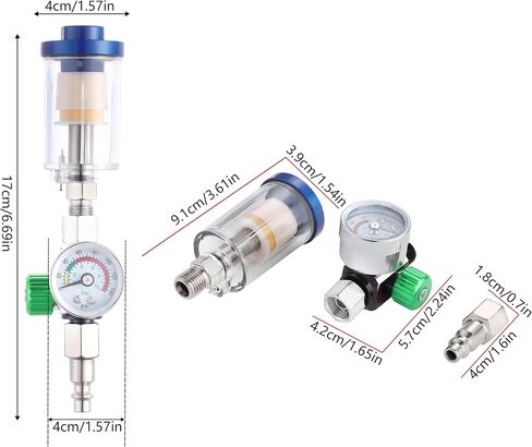 ENDOZER Oil Water Separator, Air Filter with Pressure Gauge, Pressure Regulator for Air Spray Gun, G1/4" Inlet and Outlet in Kuwait