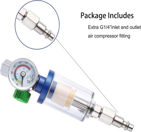 ENDOZER Oil Water Separator, Air Filter with Pressure Gauge, Pressure Regulator for Air Spray Gun, G1/4" Inlet and Outlet in Kuwait