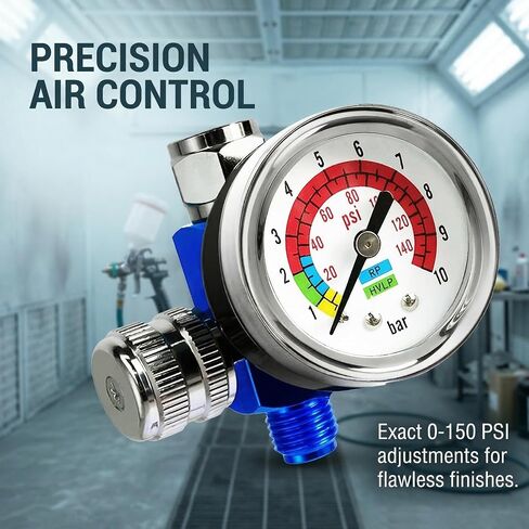 LE LEMATEC Paint Spray Gun Air Pressure Regulator with Gauge, 1/4 NPT | 0-150 PSI flow control valve, inline compressor fitting, HVLP & pneumatic tools, tire inflation, automotive use in Kuwait