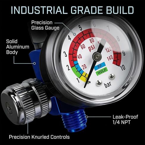 LE LEMATEC Paint Spray Gun Air Pressure Regulator with Gauge, 1/4 NPT | 0-150 PSI flow control valve, inline compressor fitting, HVLP & pneumatic tools, tire inflation, automotive use in Kuwait