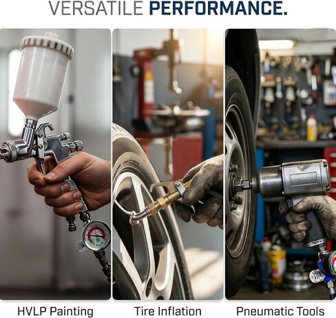 LE LEMATEC Paint Spray Gun Air Pressure Regulator with Gauge, 1/4 NPT | 0-150 PSI flow control valve, inline compressor fitting, HVLP & pneumatic tools, tire inflation, automotive use in Kuwait