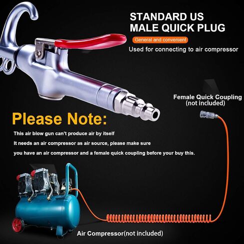 High Volume Air Blow Gun Alluminum Rubber Guard Air Flow Nozzle,Industrial Household Air Blower Gun,Pneumatic Air Compressor Accessories Dust Cleaning Tool in Kuwait
