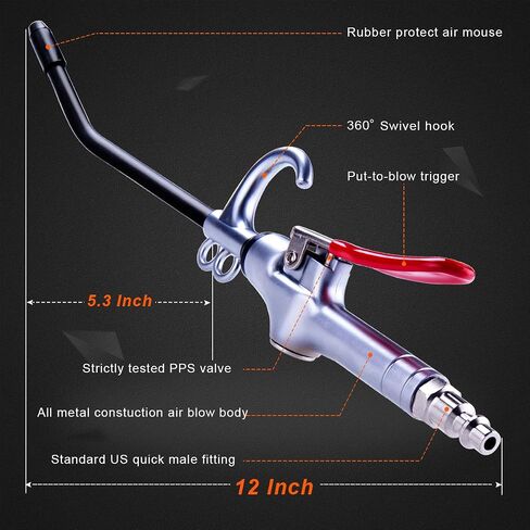 High Volume Air Blow Gun Alluminum Rubber Guard Air Flow Nozzle,Industrial Household Air Blower Gun,Pneumatic Air Compressor Accessories Dust Cleaning Tool in Kuwait