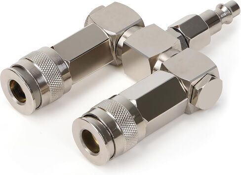 2-Way Air Hose Splitter with 360° Swivel, 1/4" NPT Steel Fittings - 300PSI Industrial Air Compressor Connector, Durable Quick Connect Accessories in Kuwait