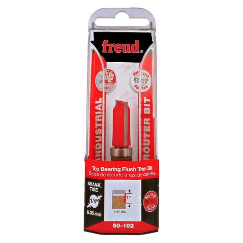 Freud 50-102: 1/2" (Dia.) Top Bearing Flush Trim Bit | 2 Cutters, 24000 RPM, 3 Flutes, Ideal for Template Routing, Sign Lettering, Pattern Work, Veneered Plywood - 50-102 in Kuwait