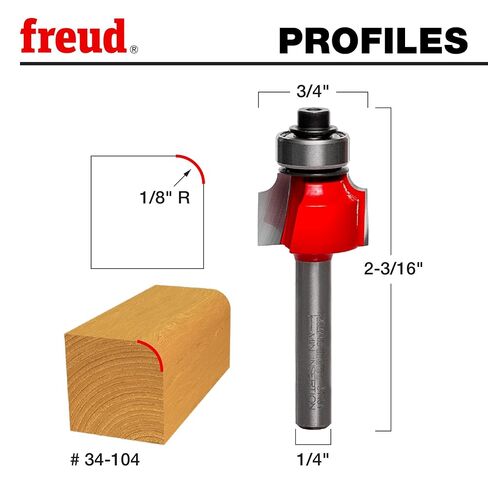 Freud Radius Rounding Over Bit with Perma-Shield Coating and Quadra-Cut Design for Flawless Finish - 2 Cutters, 1/4" Shank Dia., 1/8" Radius, 2-3/16" Length - 34-104 in Kuwait