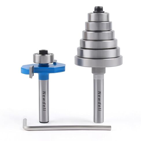 Newdeli Rabbet Router Bit Set 1/4 Inch Shank - 4Pcs Rabbeting Router Bits（1/8",1/4",3/8", 1/2" Height） with 6 Bearings Set (3/8", 1/2", 5/8", 3/4", 7/8", 1-1/8" Bearings) - Wood Biscuit Slot Cutters in Kuwait