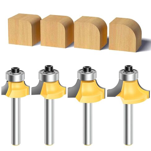 4PCS Router Bit Set Feanron Router Bits 1/4 inch Shank, Roundover Router Bit Cutting Diameter in 1/8", 1/4", 3/16", 5/16", CNC Router Bits Edging Cutter for Woodworking Forming Molding Profiling in Kuwait