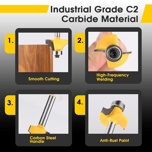 4PCS Router Bit Set Feanron Router Bits 1/4 inch Shank, Roundover Router Bit Cutting Diameter in 1/8", 1/4", 3/16", 5/16", CNC Router Bits Edging Cutter for Woodworking Forming Molding Profiling in Kuwait