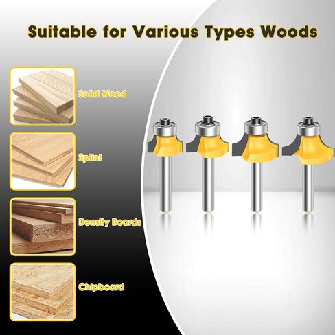 4PCS Router Bit Set Feanron Router Bits 1/4 inch Shank, Roundover Router Bit Cutting Diameter in 1/8", 1/4", 3/16", 5/16", CNC Router Bits Edging Cutter for Woodworking Forming Molding Profiling in Kuwait