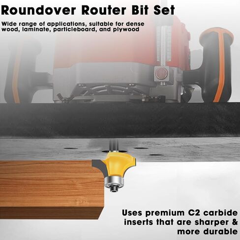 4PCS Router Bit Set Feanron Router Bits 1/4 inch Shank, Roundover Router Bit Cutting Diameter in 1/8", 1/4", 3/16", 5/16", CNC Router Bits Edging Cutter for Woodworking Forming Molding Profiling in Kuwait