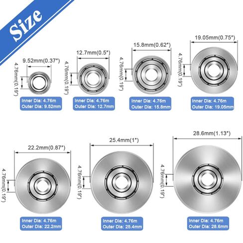 Wolfride Rabbet Router Bit Bearings Replacement Bearings for Router Bits | Inner Dia. 3/16" & Outer Dia. 3/8", 1/2", 5/8", 3/4", 7/8", 1", 1-1/8" in Kuwait