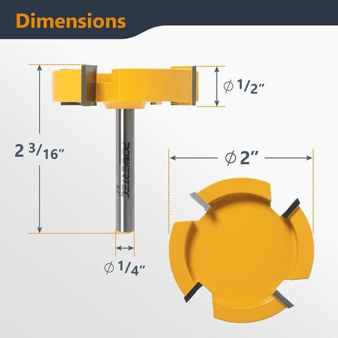 POWERTEC Slab Flattening Router Bit, 1/4 Shank, 2" Diameter, 1/2" Cutting Depth, Woodworking Surfacing Bits for CNC Machine, Wood Milling & Live Edge Wood Planing (73056) in Kuwait
