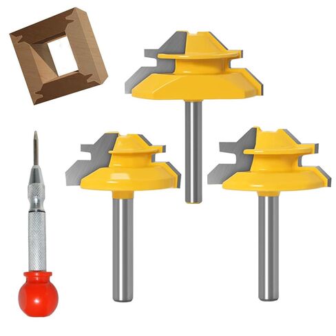 45 Degree Lock Miter Router Bit, 1/4 Inch Shank, 1/2", 5/8", 3/4" Cutting Height Joint Router Bits with Heavy Auto Positioning Center Punch, Easy to Create Lock Miter Joint (3) in Kuwait