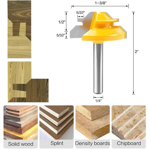 45 Degree Lock Miter Router Bit, 1/4 Inch Shank, 1/2", 5/8", 3/4" Cutting Height Joint Router Bits with Heavy Auto Positioning Center Punch, Easy to Create Lock Miter Joint (3) in Kuwait