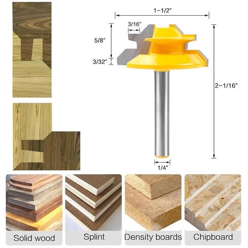 45 Degree Lock Miter Router Bit, 1/4 Inch Shank, 1/2", 5/8", 3/4" Cutting Height Joint Router Bits with Heavy Auto Positioning Center Punch, Easy to Create Lock Miter Joint (3) in Kuwait