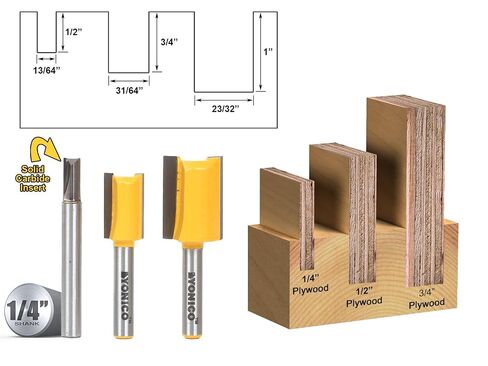 YONICO Router Bits Set Dado Straight Bit Undersize Plywood 3 Bit 1/4-Inch Shank 14323q in Kuwait