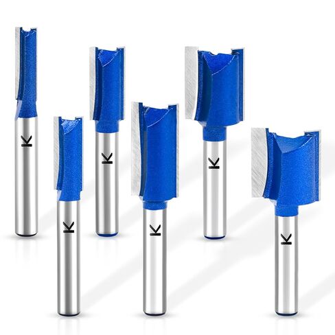 7Pcs Straight Cut Router Bit Set 1/4" Shank, Carbide Tipped Double & Single Flute Dado Straight Router Bit Set,1/8",5/32",3/16",1/4",5/16",3/8",1/2" Cutting Dia. for Woodworking in Kuwait