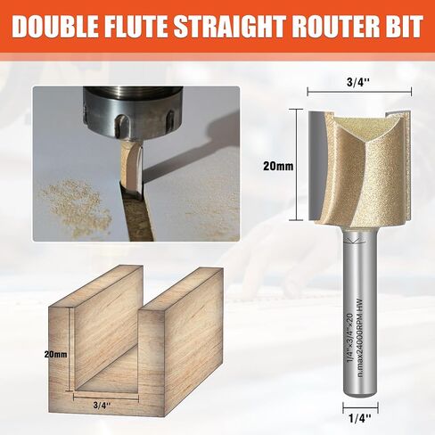 EASEWORK TOOL 1/4" Shank Straight Router Bit, Professional-Grade Carbide Tipped for Woodworking Grooving, Dadoing & Edge Routing, 3/4" Diameter × 3/4" Depth in Kuwait