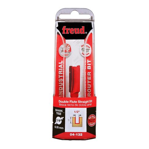 Freud 04-132: 1/2" (Dia.) Double Flute Straight Bit Red | With TiCo Hi-Density Carbide for Maximum Performance, 1/4" Shank, 24000 RPM - 04-132 in Kuwait