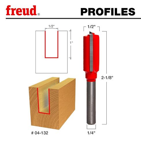 Freud 04-132: 1/2" (Dia.) Double Flute Straight Bit Red | With TiCo Hi-Density Carbide for Maximum Performance, 1/4" Shank, 24000 RPM - 04-132 in Kuwait