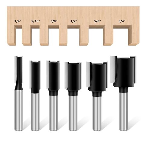 Double Fluted Straight Cut Router Bit Set 1/4 Shank, 6 Pcs Carbide Tipped Plunge Router Drill Bit, Woodworking Tools Milling Cutter for Grooving, Cut Dia in 3/4", 5/8", 1/2", 3/8", 5/16", 1/4" in Kuwait