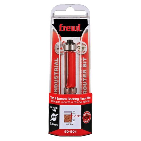 Freud 1/2" Top & Bottom Bearing Flush Trim Router Bit with Tico Hi-Density Carbide for Maximum Performance - Ideal for Template Work & Laminate Routing, 1/2" Diameter, 1/4" Shank, 2 Cutters - 50-501 in Kuwait