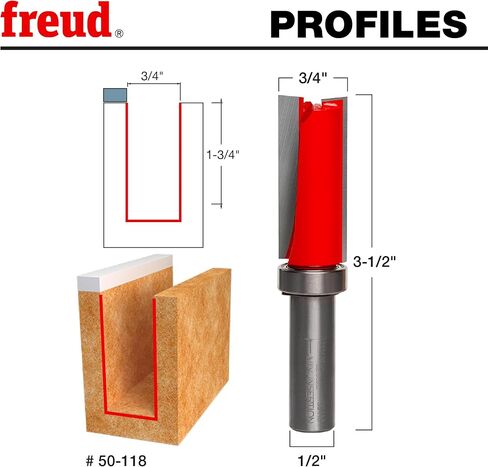 Freud 50-118 3/4" x 1-3/4" Top Bearing Flush Trim Router Bit, 1/2" Shank | Perma Shield Coating, Ideal for Trimming Laminates, Template Work and Lettering & Pattern Routing - 50-118 in Kuwait