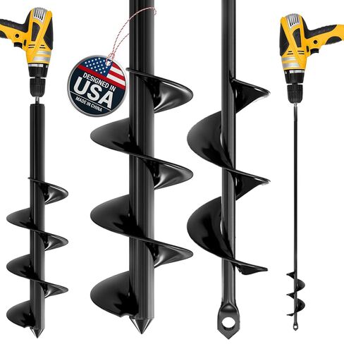 K-Brands Auger Drill Bit for Planting 2 Pack 1.6 x 16 Inch & 3.5 x 16 Inch Set – Garden Spiral Hole and Bulb Planter Tool for Umbrella Holes - Compatible with 3/8 Inch Hex Drive in Kuwait