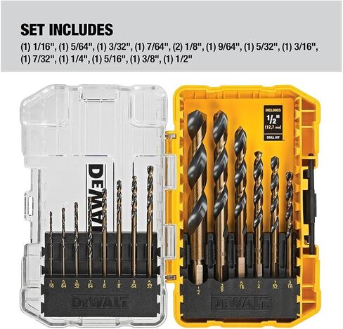 DEWALT Drill Bit Set, 3-Flats Shank,14-Piece, 135 Degree Split Point, for Plastic, Wood and Metal (DWA1184) in Kuwait